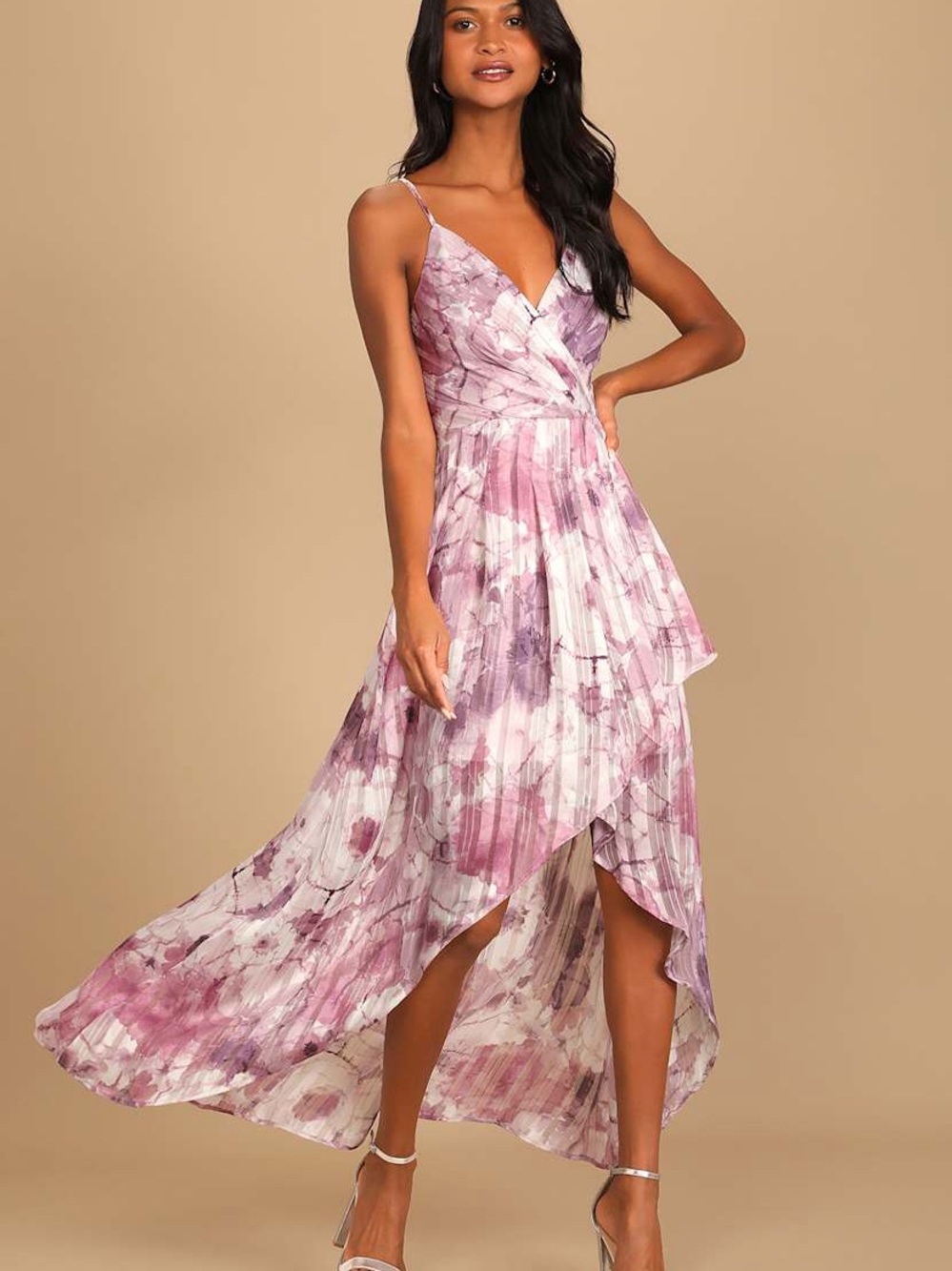 NWT Enchanting Dream Purple Multi Print High-Low Maxi Dress